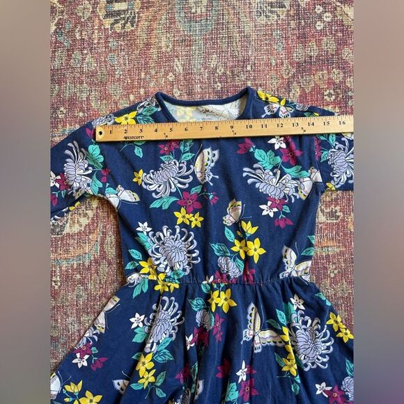 Tea Collection size 10 Floral Kids Dress in Navy Blue w/ butterfly’s 100% cotton - Picture 6 of 7